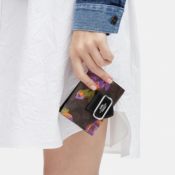 COACH 🌸 Small Morgan Wallet In Signature Canvas With Rose Print - Picture 4 of 8